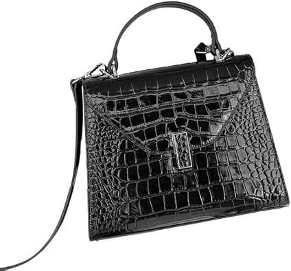 Genuine cowhide women's handbag, glossy crocodile-pattern envelope bag, shoulder crossbody commuter messenger bag | Amazon (US)