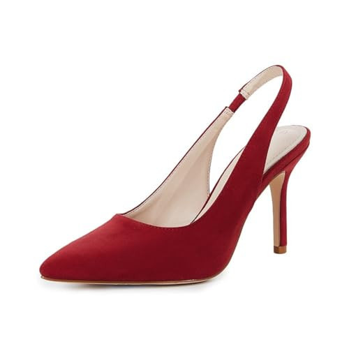 Womens Slingback Heels Pointed Toe Stiletto High Heel Pumps Slip-on Office Lady Party Dress Shoes Burgundy | Amazon (US)