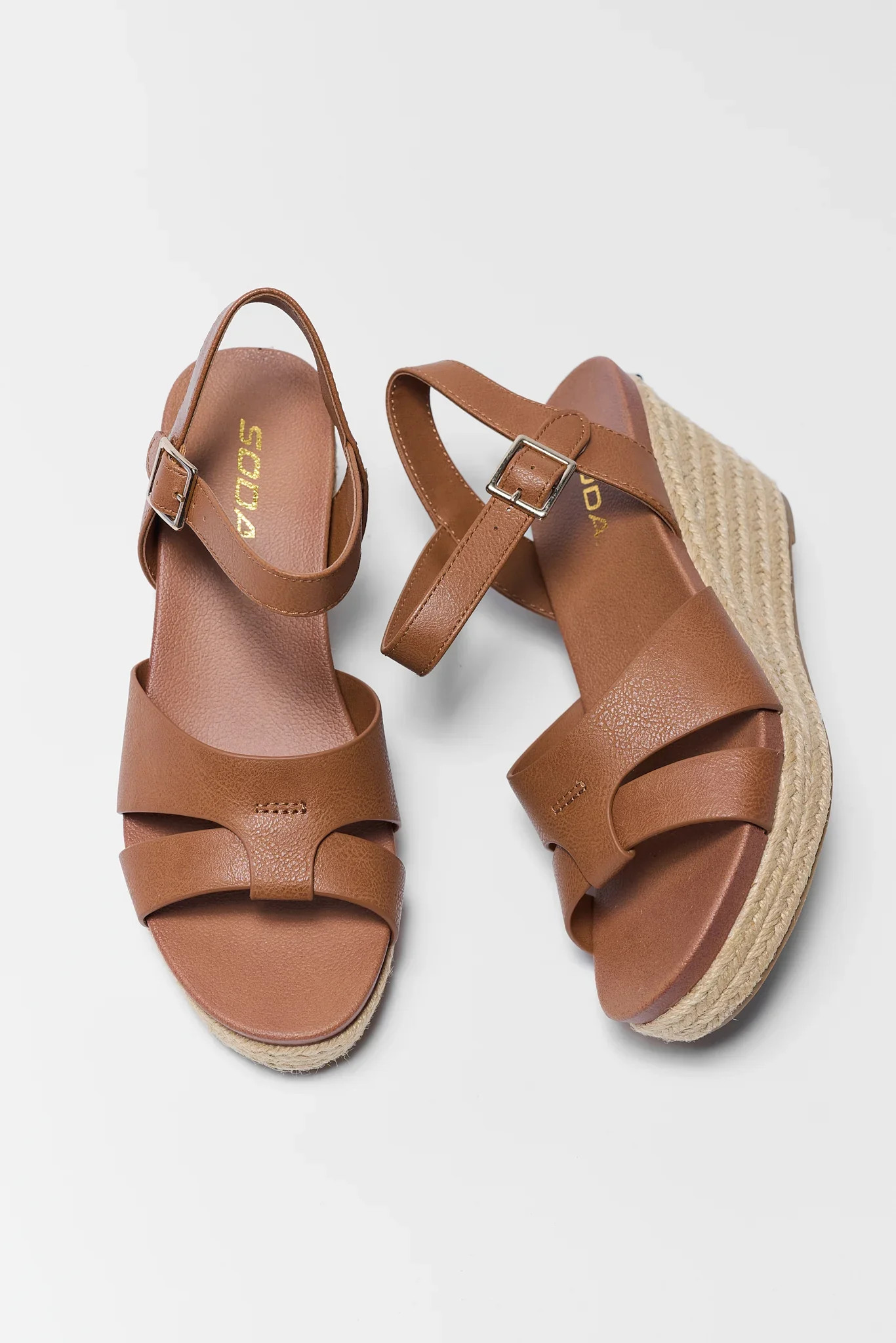Brown Faux Leather Espadrille Wedges | Avara