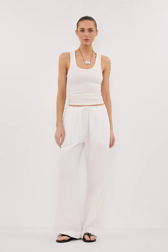 RHEA WHITE COTTON DRAWSTRING PANT | DISSH