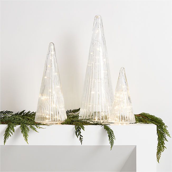 Ribbed Clear Glass Christmas Trees, Set of 3 + Reviews | Crate & Barrel | Crate & Barrel