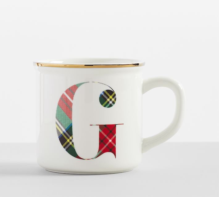 Stewart Plaid Alphabet Handcrafted Stoneware Mug | Pottery Barn | Pottery Barn (US)