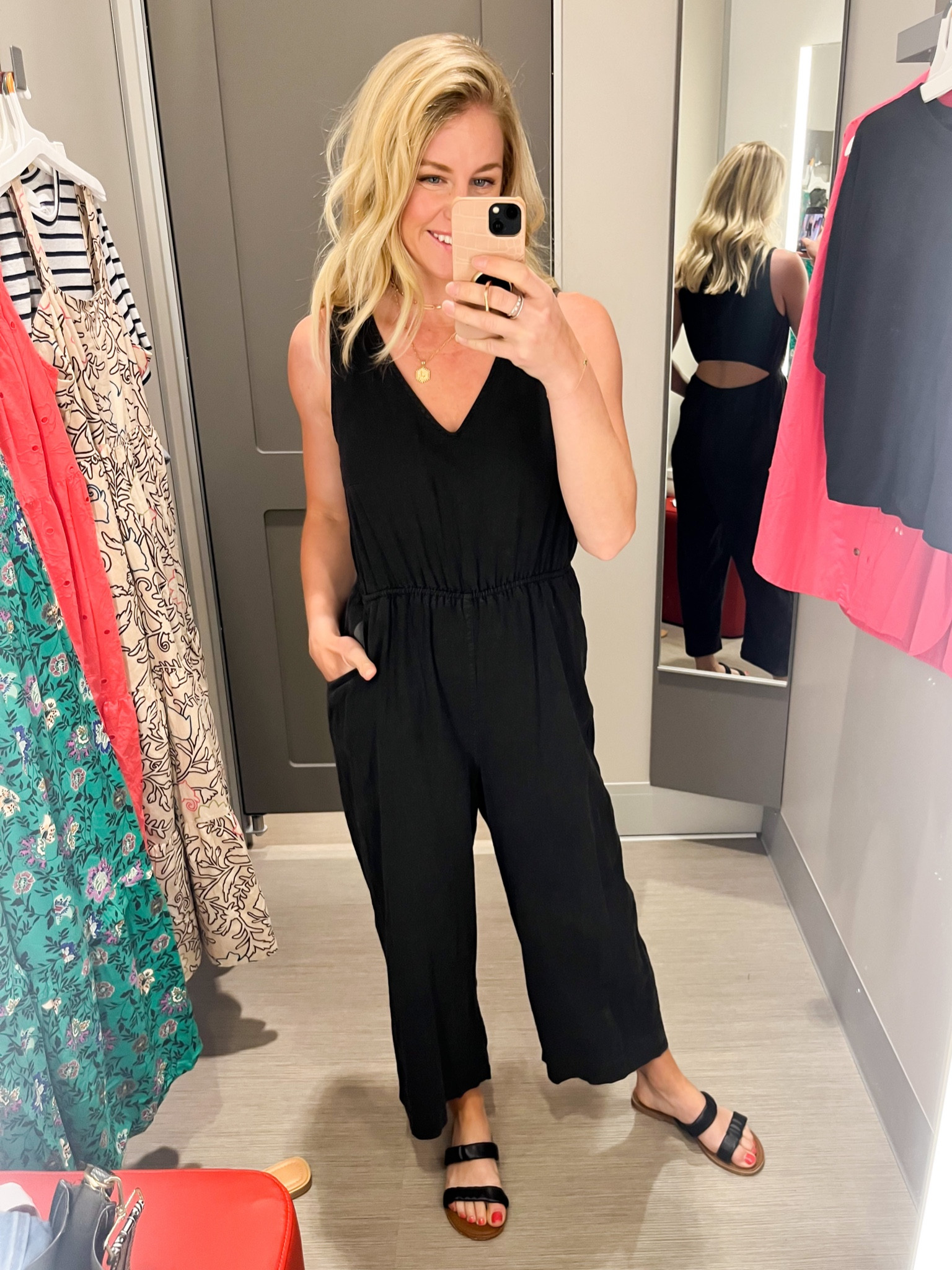 20% off Target sale ends today! I have this jumpsuit in blue and I love the black! You could definitely dress up or wear more casual! Love the little cutout in the back and that you can wear a regular bra with it! Size small 

#target #jumpsuit 
#memorialdaysale #targetstyle #blackoutfit

#LTKSeasonal #LTKunder50 #LTKsalealert