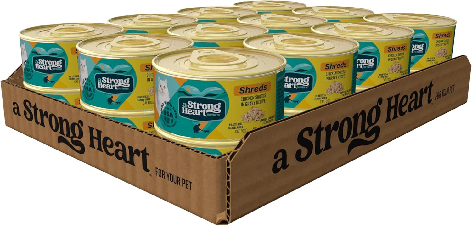 A Strong Heart Wet Cat Food, Chicken Shreds in Gravy, Made with Whole Muscle Chicken, Made in the... | Amazon (US)