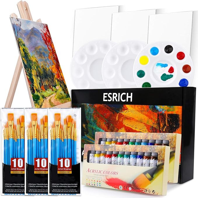 Acrylic Painting Set with 1 Wooden Easel 3 Canvas Panels30 pcs Nylon Hair Brushes 3 PCS Paint Pla... | Amazon (US)