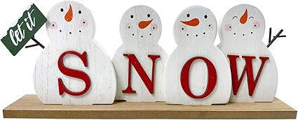 HOMirable Christmas Decorations for Home Cute Snowman Block Merry Christmas Sign Wooden Rustic Fa... | Amazon (US)