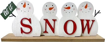 HOMirable Christmas Decorations for Home Cute Snowman Block Merry Christmas Sign Wooden Rustic Fa... | Amazon (US)