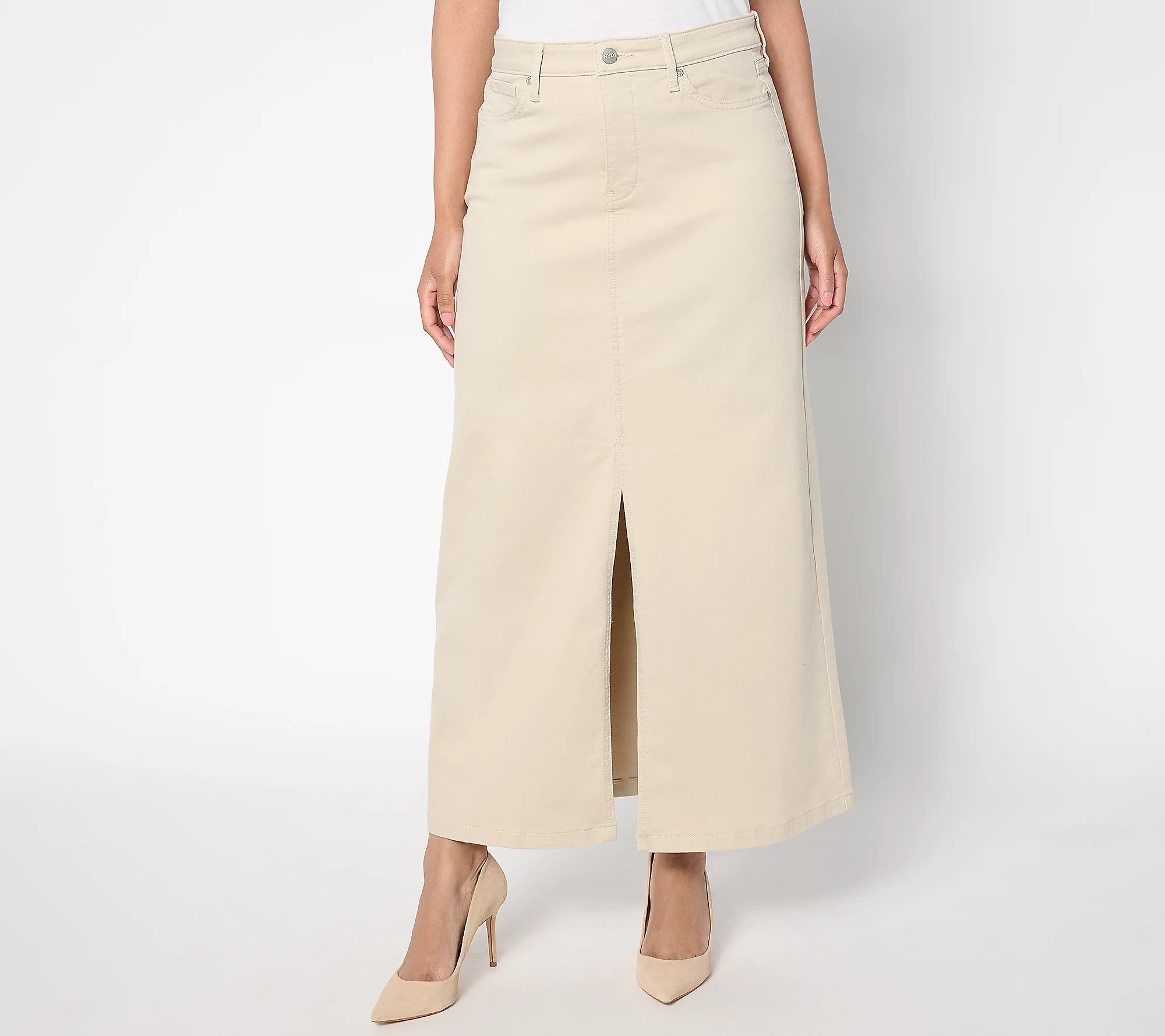 NYDJ High Rise Long Denim Skirt w/ Slit - Feather | QVC