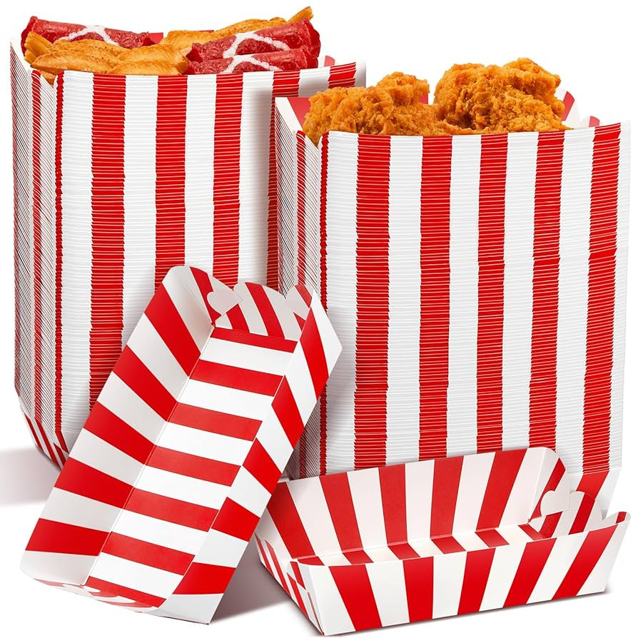 Yaomiao 100 Pcs Striped Paper Food Trays Carnival Paper Boats for Food Nacho Hot Dog Disposable P... | Amazon (US)