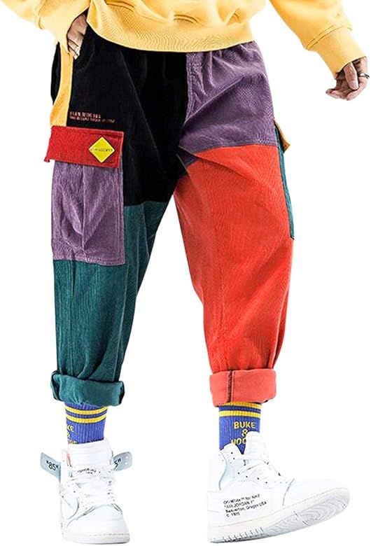Men's Color Patchwork Cargo Pants Hip hop Joggers Streetwear Pants | Amazon (US)