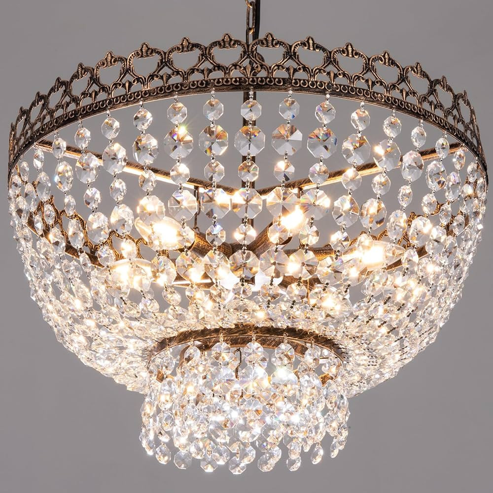 Wellmet 22" Modern Crystal Chandelier, 6-Light Contemporary Adjustable Hanging Light Fixture, for... | Amazon (US)