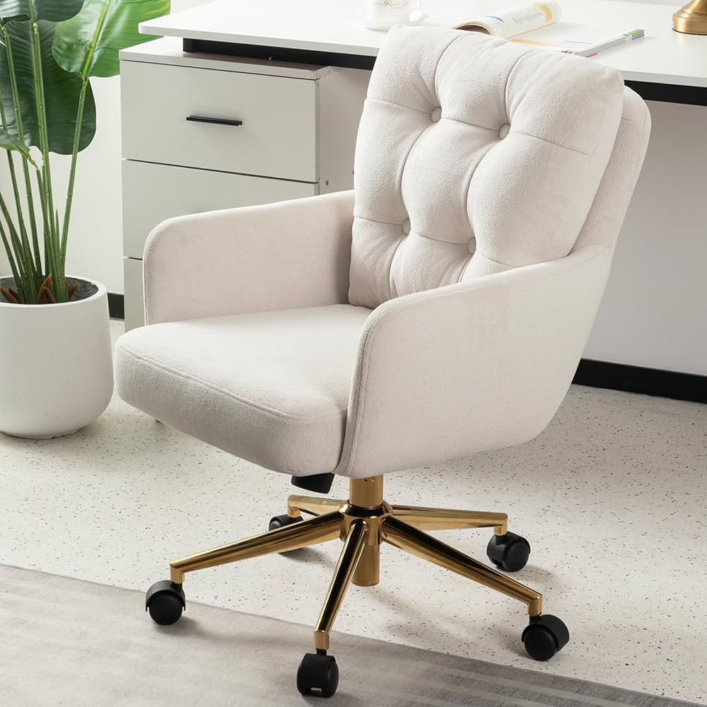 Plush Fabric Office Chair Vanity Chair Comfy Home Office Desk Chairs with Lumbar Support, Modern ... | Amazon (US)