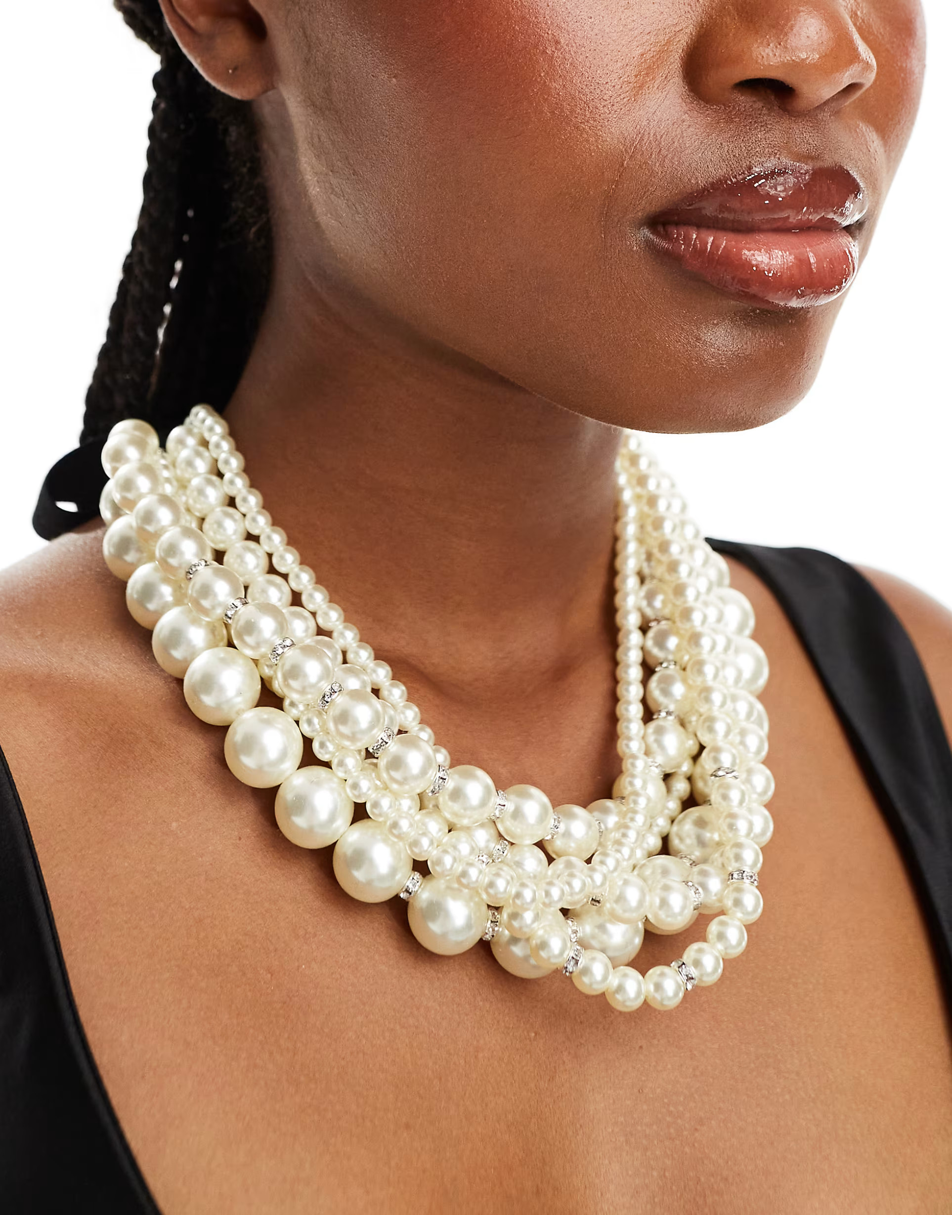 ASOS DESIGN necklace with multirow faux pearl and ribbon detail | ASOS (Global)