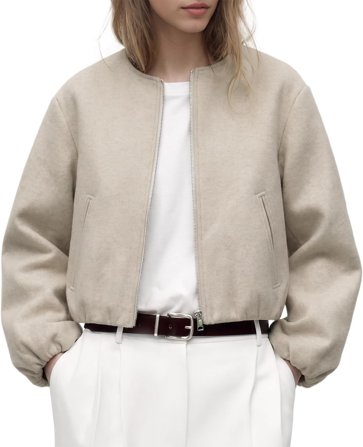 Womens Cropped Bomber Jacket Casual Zip Up Varsity Fall Trendy Outwear | Amazon (US)