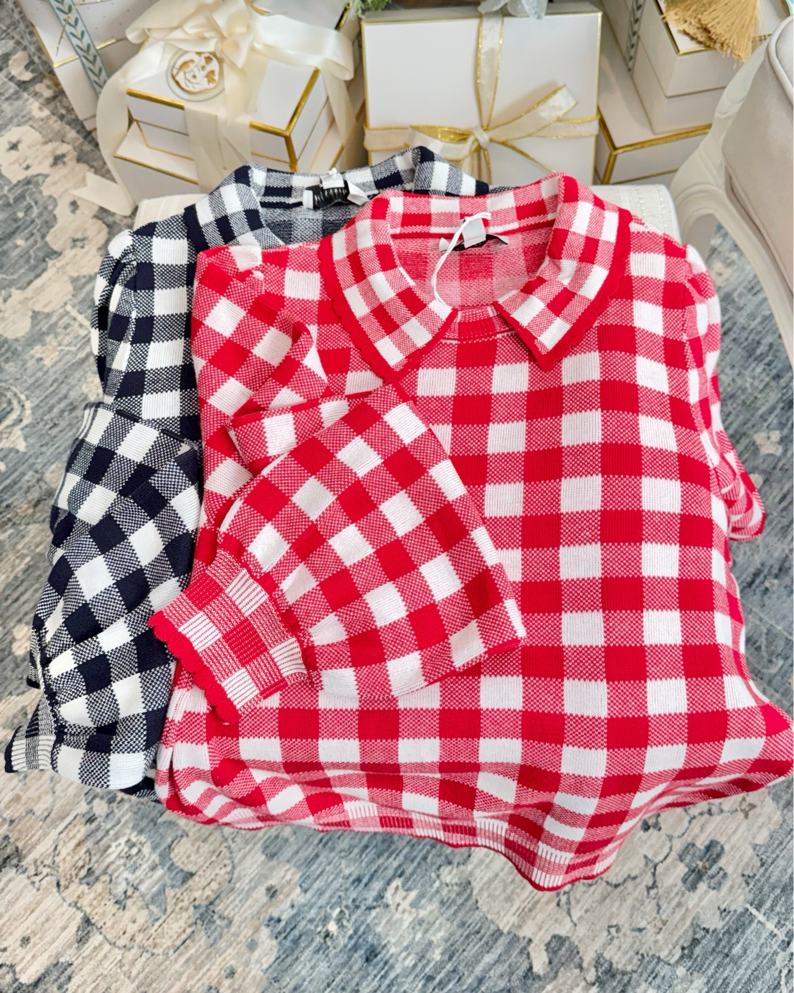 New arrivals ✨ cutest gingham sweaters with scalloped details 😍 still waiting on the matching skirts to arrive. The red set would be cute for Valentine’s Day! ❤️ 

#sweater #matchingset #red #navy #gingham #walmartstyle @walmartstyle 

#LTKSaleAlert #LTKFindsUnder50 #LTKFindsUnder100