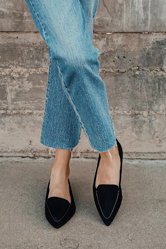 Emmy Black Suede Pointed Loafers | Lulus (US)