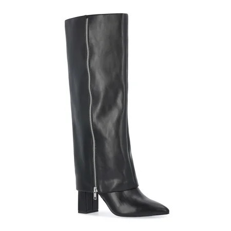 Scoop Women s Faux Leather Fold Over Zip Knee High Boots | Walmart (US)