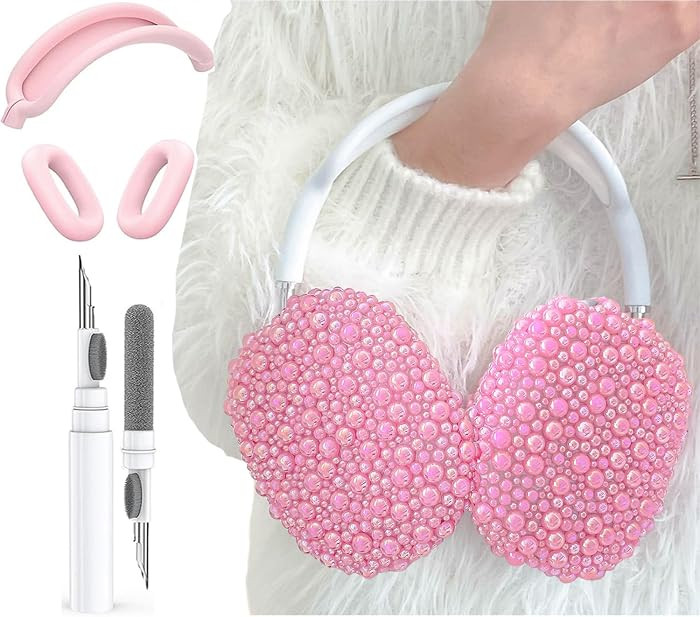 Glitter Pearls Case Cover for AirPods Max Headphones with Cleaner Pen Girls, Soft Handmade Beads ... | Amazon (US)