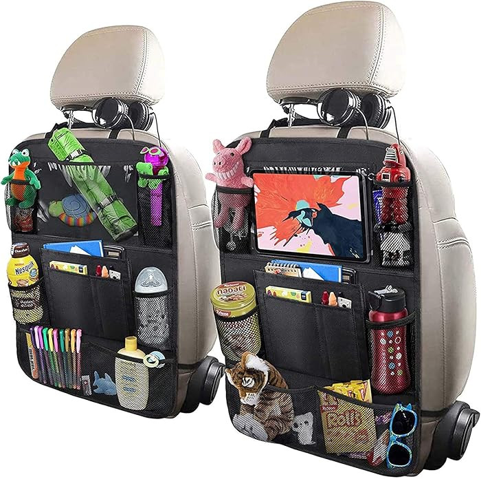 Car Backseat Organizer with 10" Table Holder, 9 Storage Pockets Seat Back Protectors Kick Mats fo... | Amazon (US)