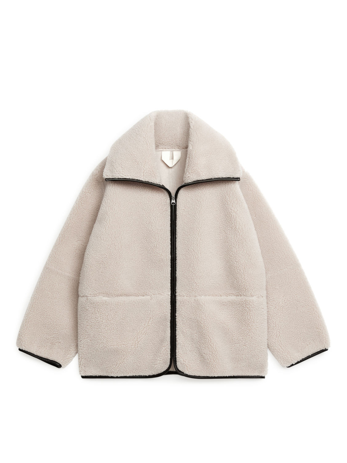 Leather Detailed Pile Jacket - Beige | ARKET (US&UK)