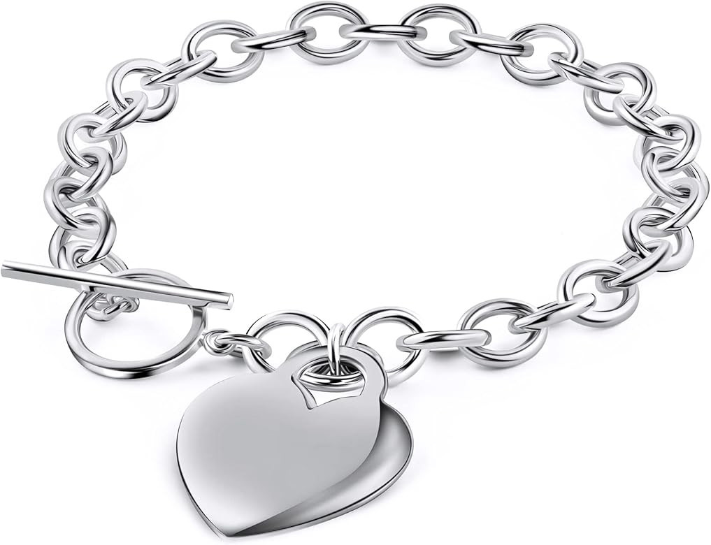 PORI JEWELERS 925 Sterling Silver Heart Charm Bracelet - For Women - Toggle Lock - 7.5" | Amazon (US)