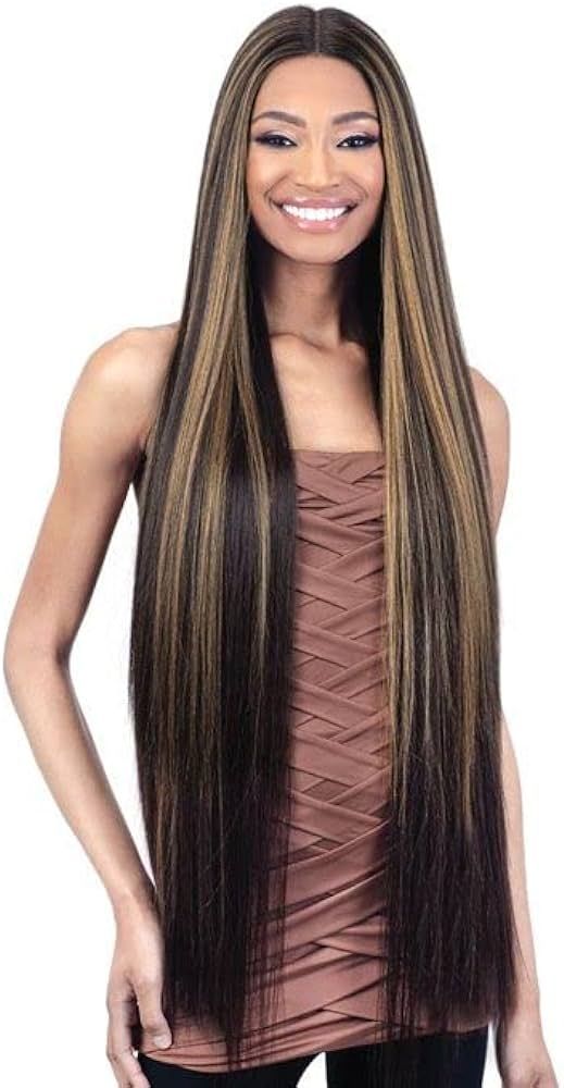 FREE TRESS Shake N Go Organique HD Lace Front Wig - LIGHT YAKY STRAIGHT 40" (Color:1B Off Black) | Amazon (US)