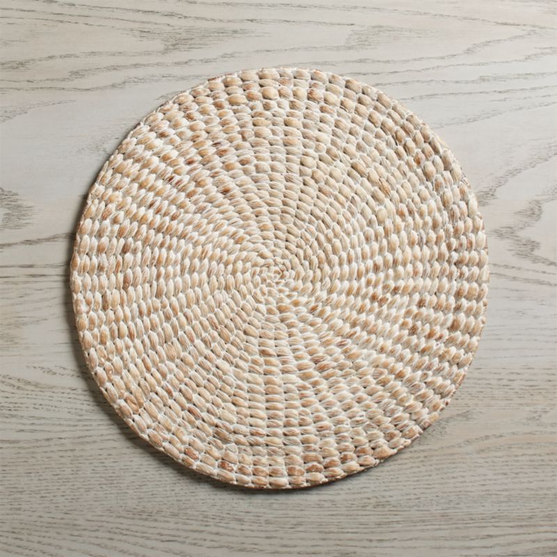 Whitewashed Water Hyacinth Woven Round Placemat + Reviews | Crate & Barrel | Crate & Barrel