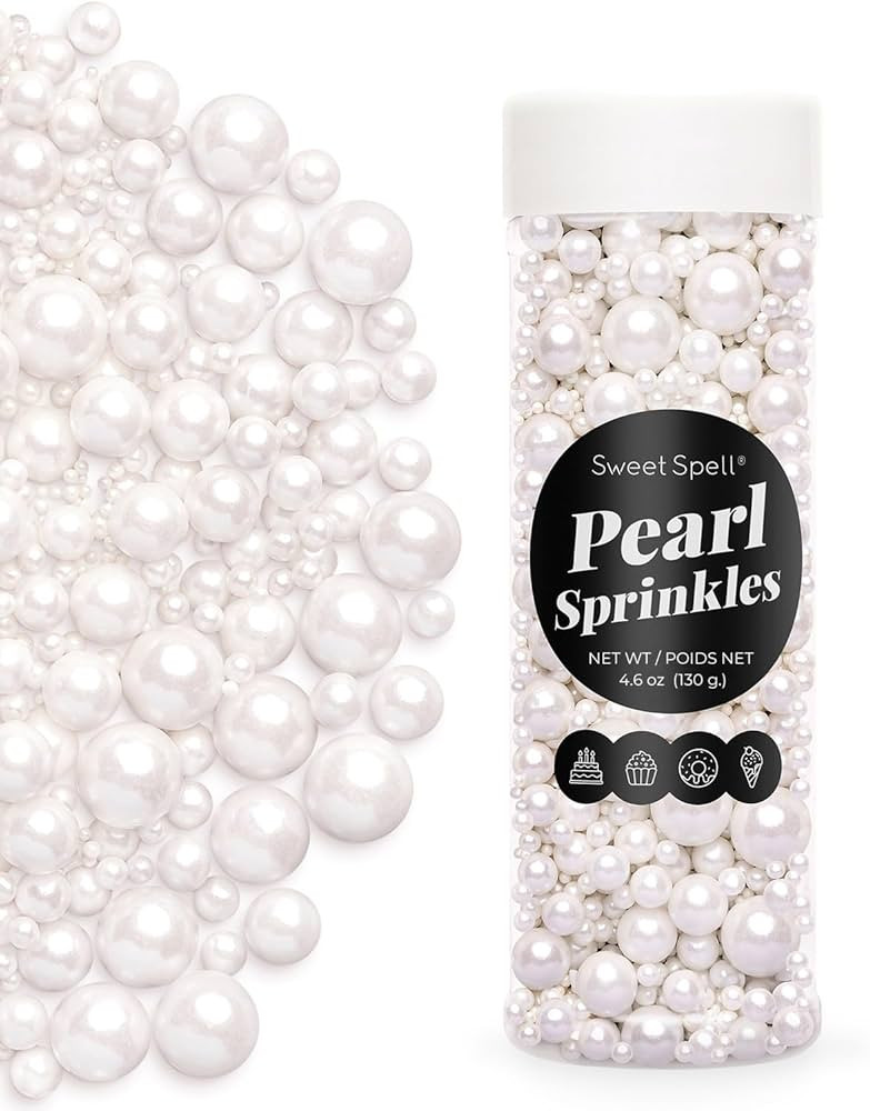 Sweet Spell White Pearl Sprinkles for Cake Decorating (130g/ 4.6oz) - Sugar Candy Ball Pearls for... | Amazon (US)