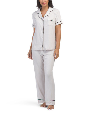 2pc Ribbed Short Sleeve Notch Collar Pj Set | TJ Maxx