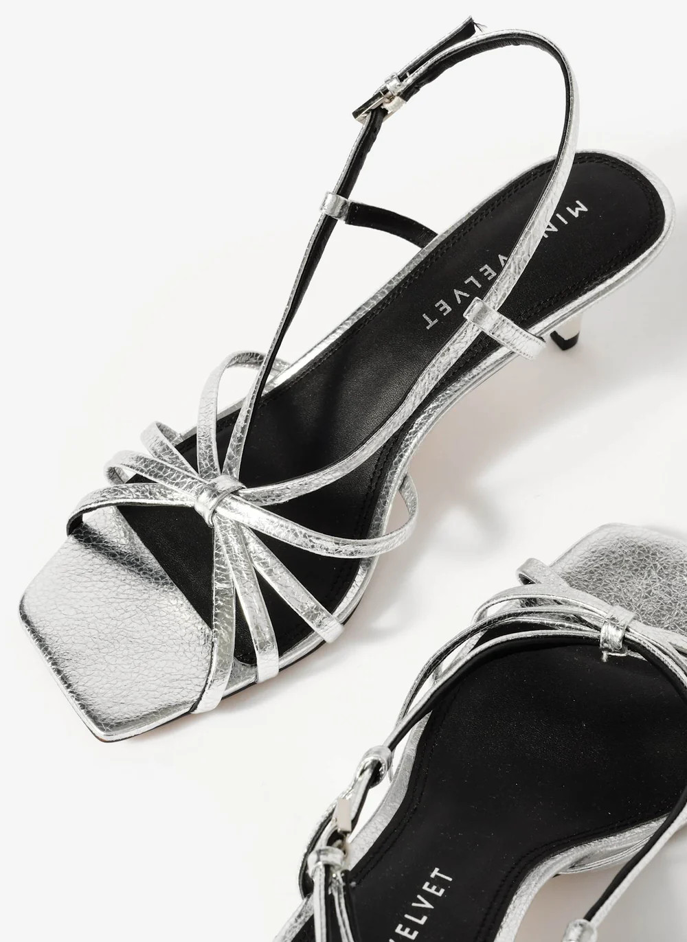 Marcie Silver Leather Strappy Heels | Mint Velvet