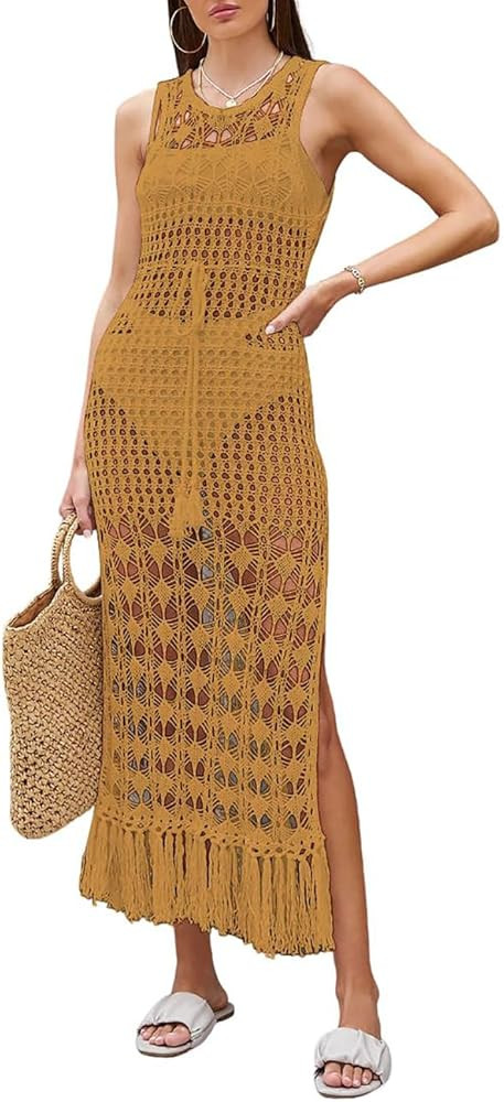 Bsubseach Crochet Cover Ups for Swimwear Women Sleeveless Knit Beach Dress Open Back Bathing Suit... | Amazon (US)