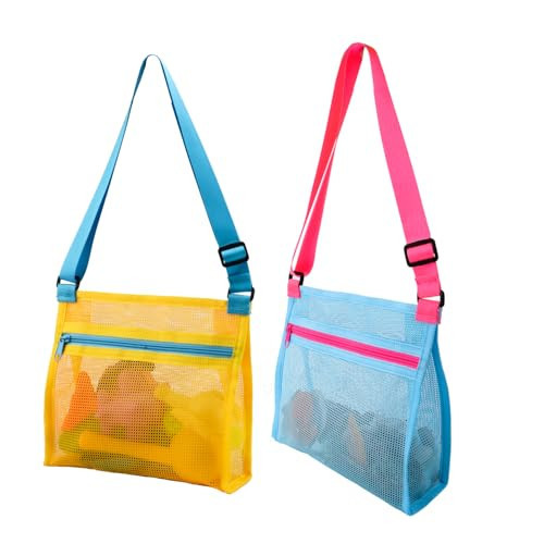 MUYIZI Mesh Beach Bag for Shells Collecting 2 Pack,Shell Bags for Beach,Sea Shell Bags for Picking Up Shells,Beach Shell Bag for Kids, Beach Toy Swimming Accessories for Boys and Girls (Yellow + Blue) | Amazon (US)