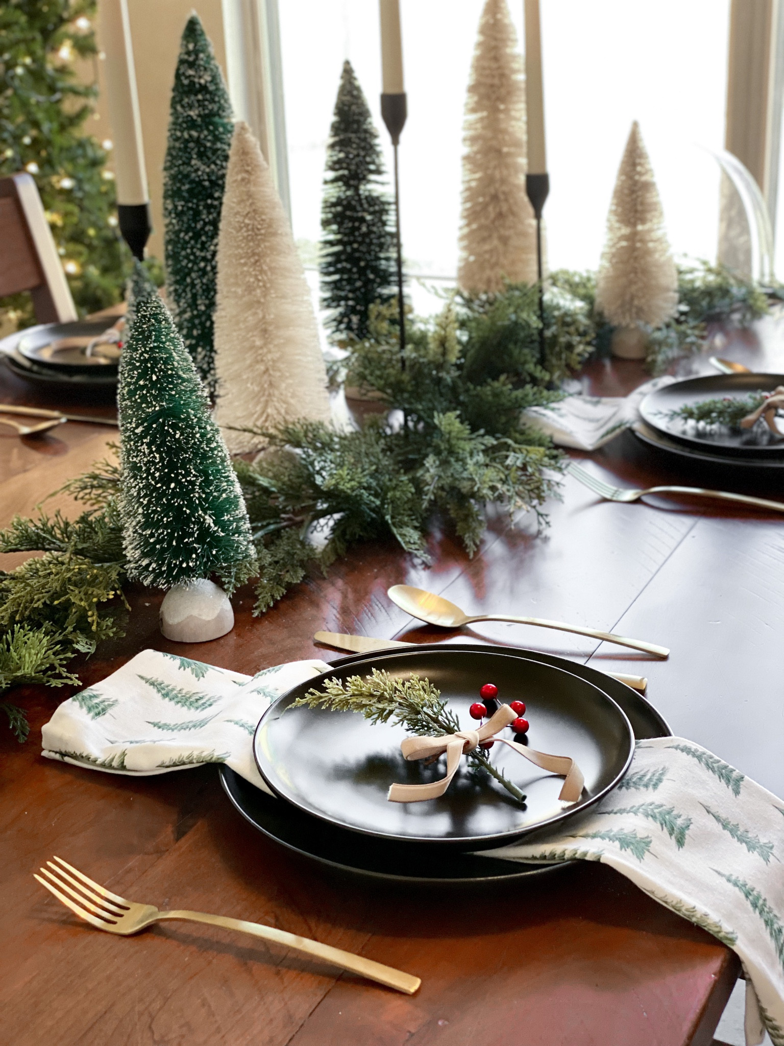Christmas table setting. Christmas tablescape. Christmas decor. Black plates. 

#LTKhome #LTKHoliday #LTKGiftGuide