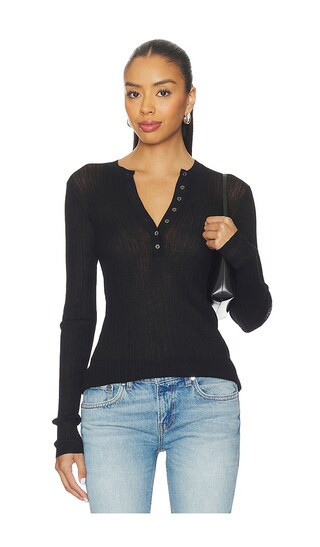 SKIMS Sheer Knit Long Sleeve Henley in Black. - size XS | Revolve Clothing (Global)