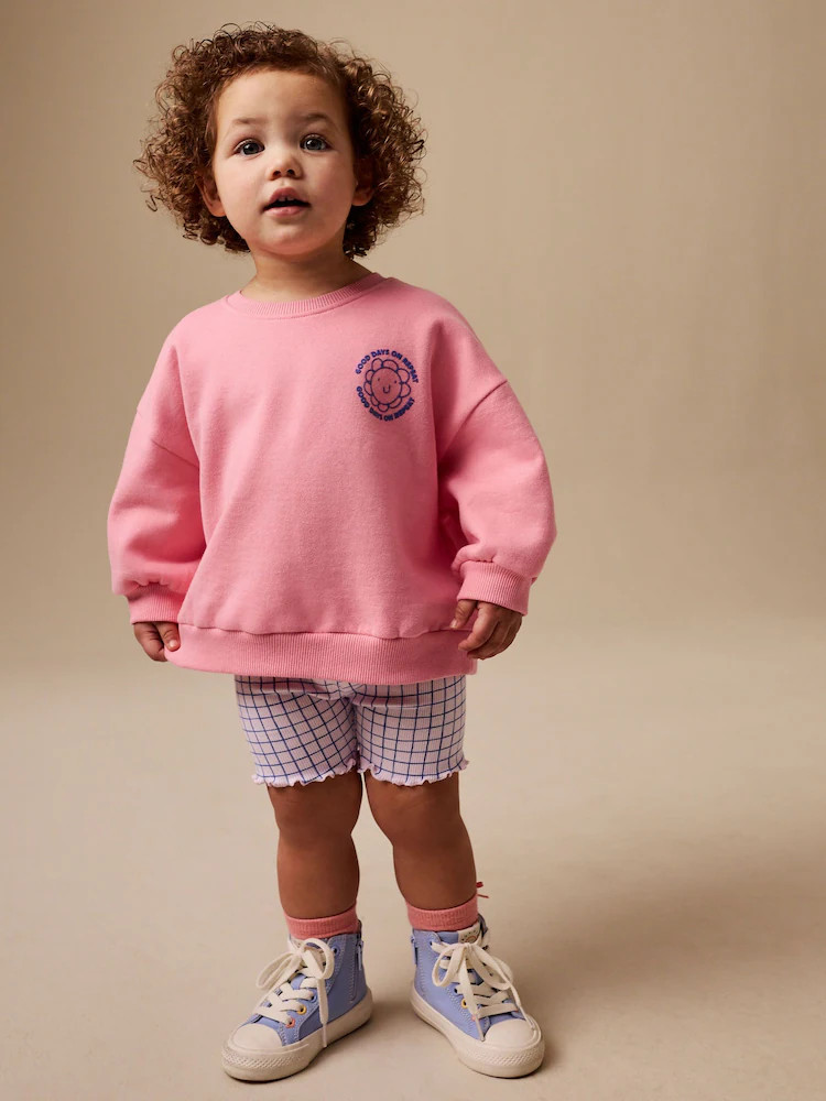 Pink Zebra Crew Neck Sweatshirt & Shorts Set (3mths-7yrs) | Next US