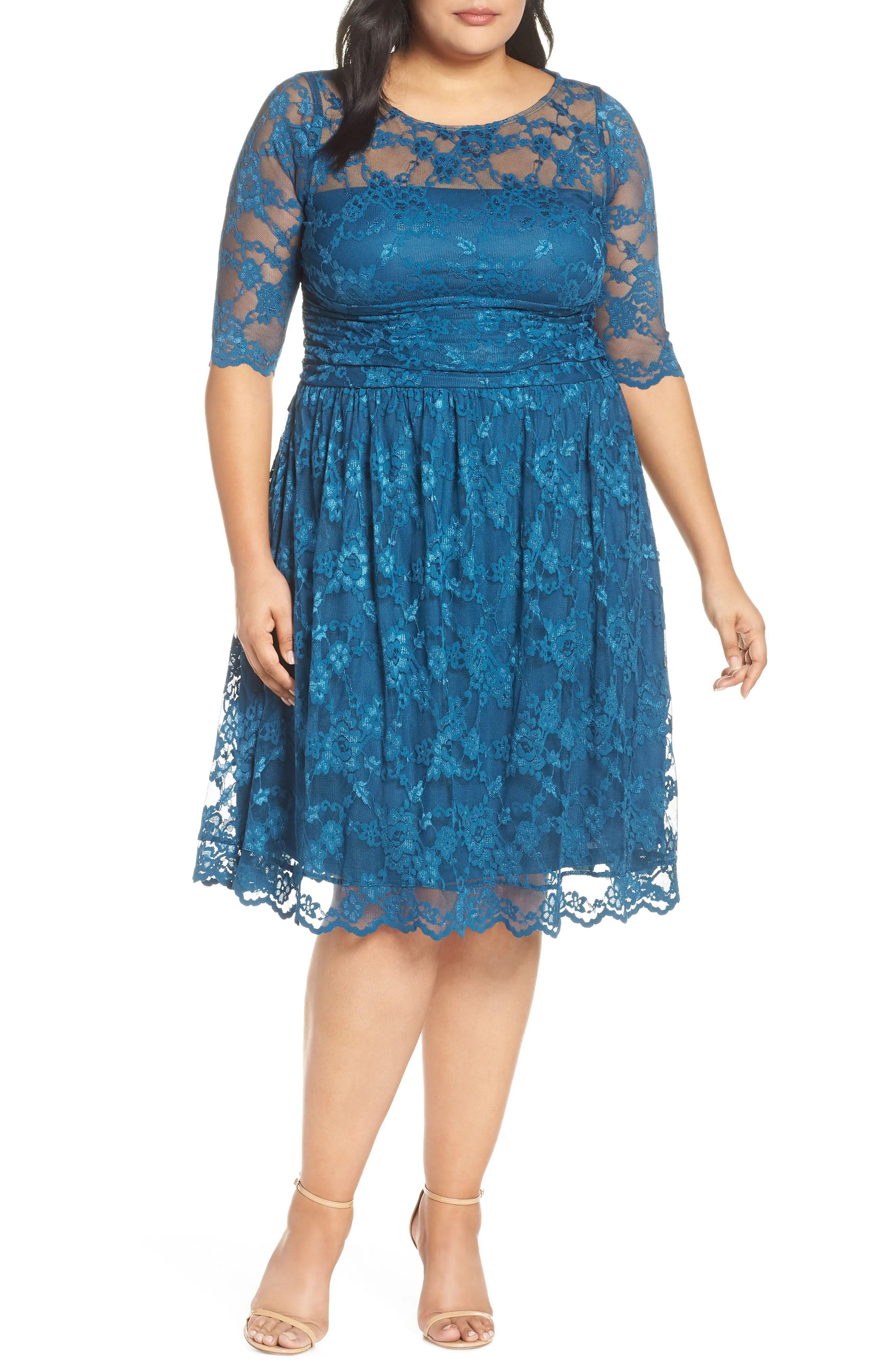 Kiyonna Luna Lace A-Line Dress, Size 0X in Crazy About Blue at Nordstrom | Nordstrom