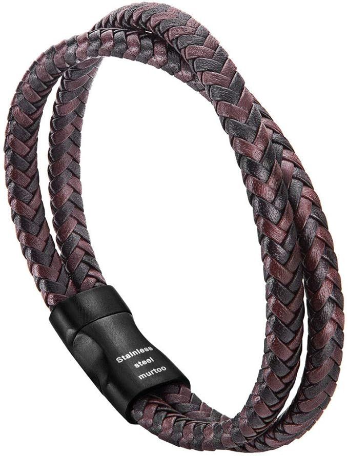 murtoo Mens Bracelet Leather Braided, Brown and Black Leather Bracelet for Men | Amazon (US)