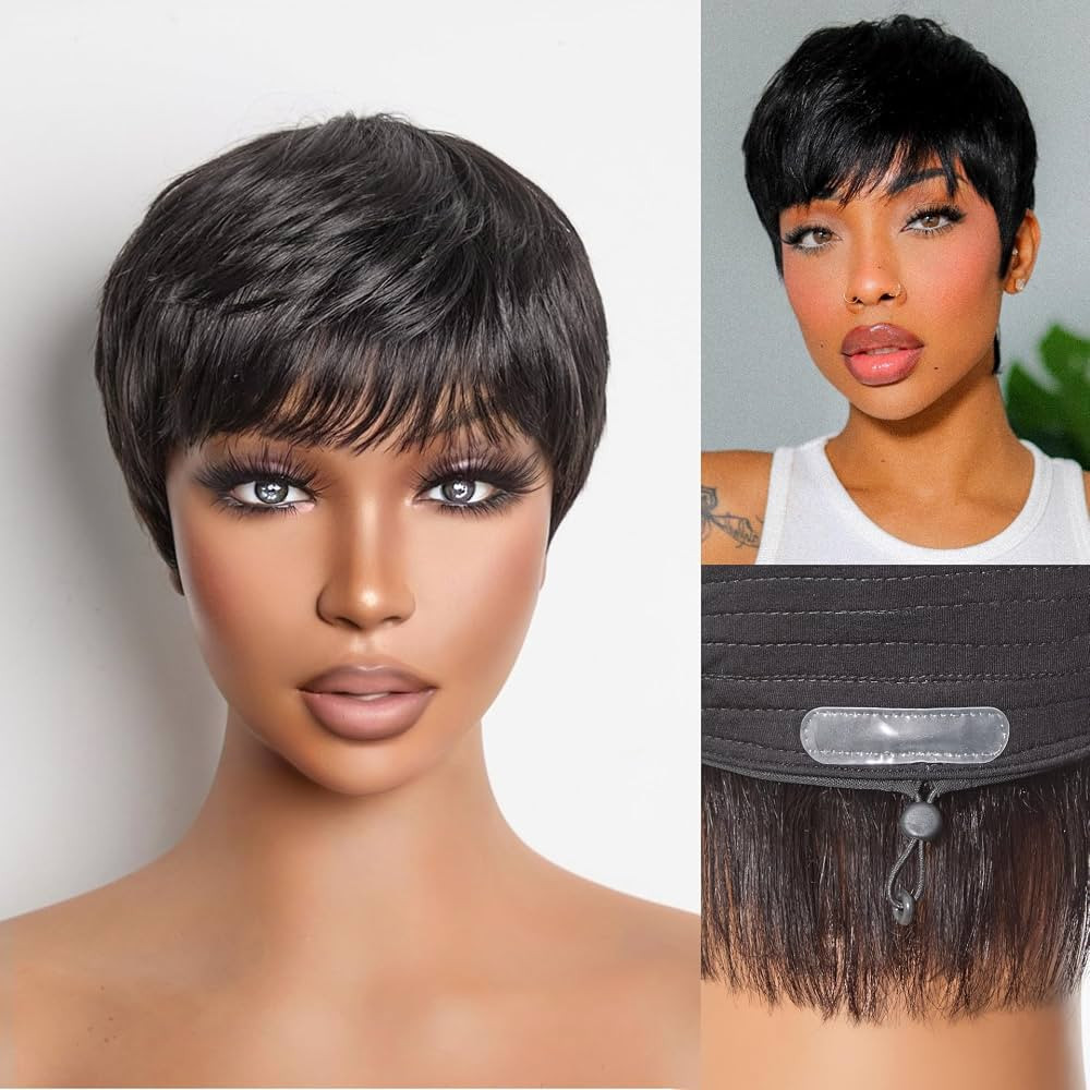 LUVME HAIR Ultra Comfort Throw on & Go Short Pixie Cut with Bangs 5 Inches Skin Friendly Protective Wig Cotton Cap 100% Real Human Hair Glueless Hair Loss Friendly Full Machine Made | Amazon (US)