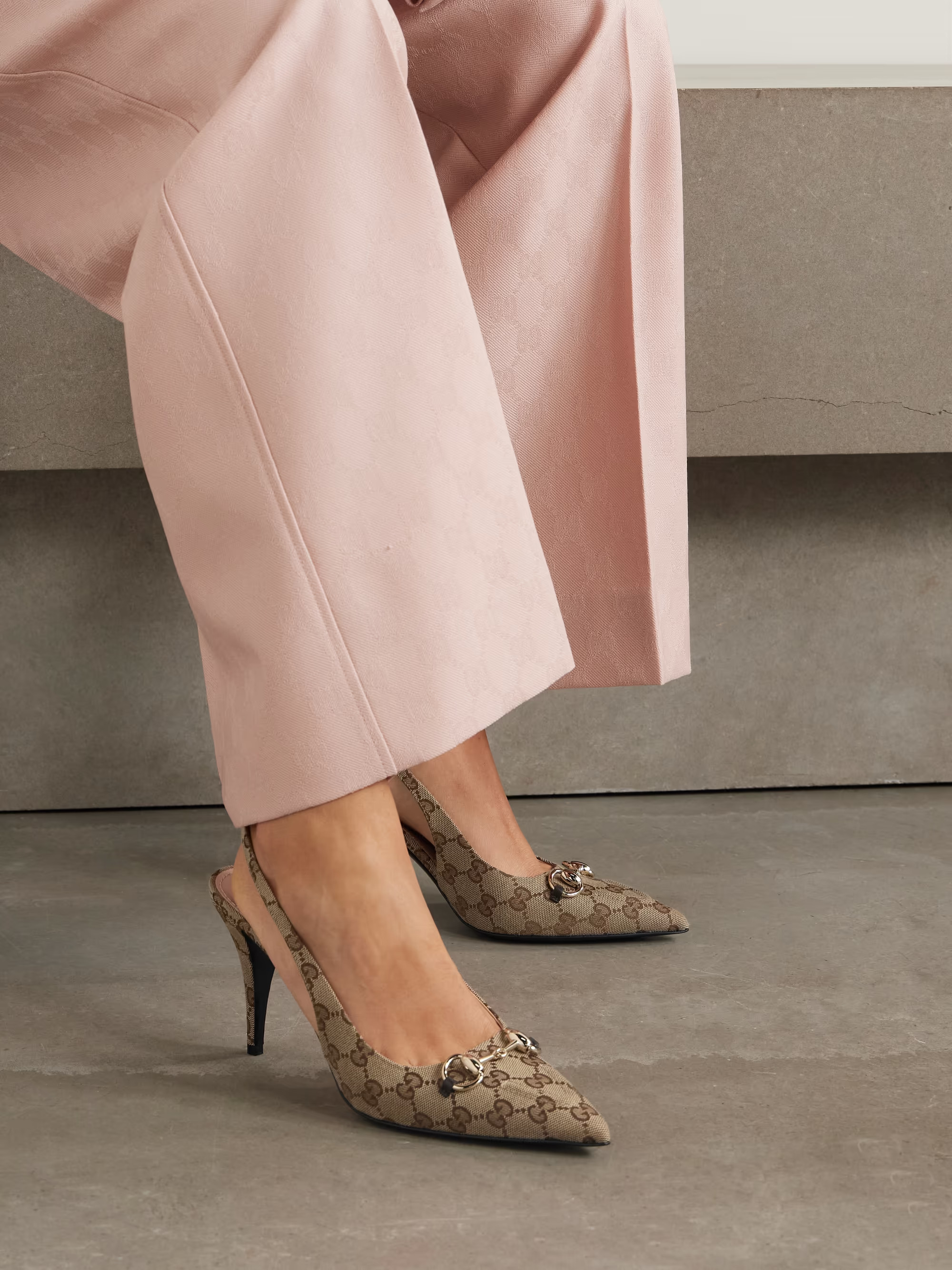 Erin horsebit-detailed canvas-jacquard slingback pumps | NET-A-PORTER (US)