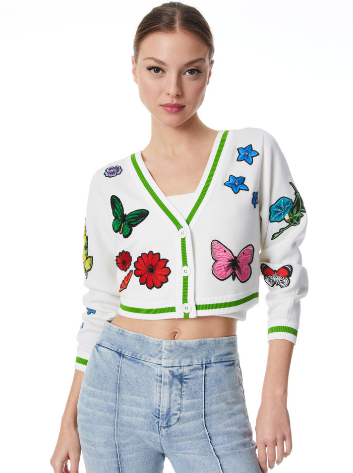 ARLEN CROPPED V-NECK CARDIGAN | Alice + Olivia