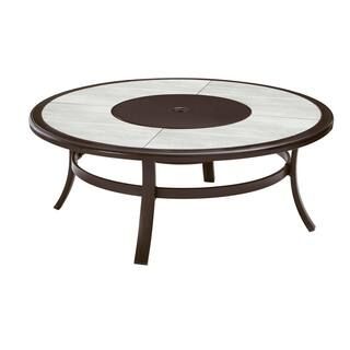 Whitfield 48 in. Round Galvanized Steel Wood Burning Fire Pit Table in Dark Brown with Stone Look... | The Home Depot
