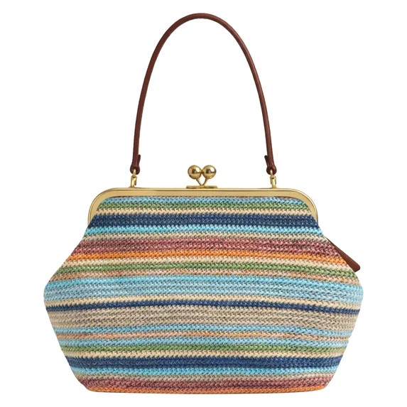 HUISZJ Women Straw Casual Handbag, Stylish Striped Buckle Bag, Versatile Handle Beach Purse for S... | Walmart (US)