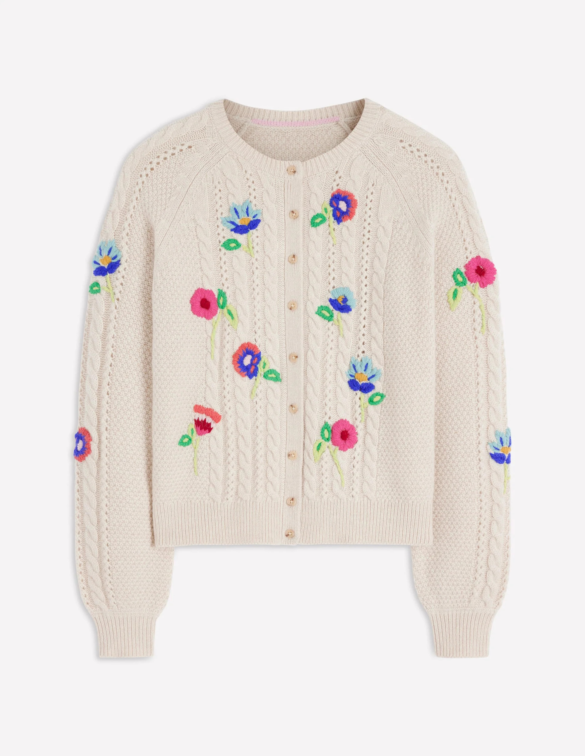 Liv Embroidered Cable Cardigan-Oatmeal Melange | Boden (US)