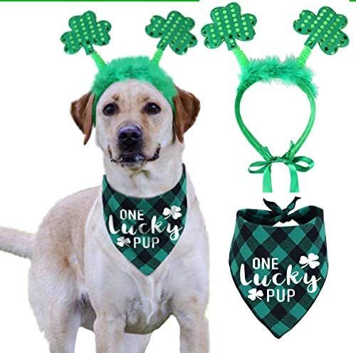 St Patricks Day Dog Costume, Green Shamrock Headband and Buffalo Plaid Pet Bandana | Amazon (US)
