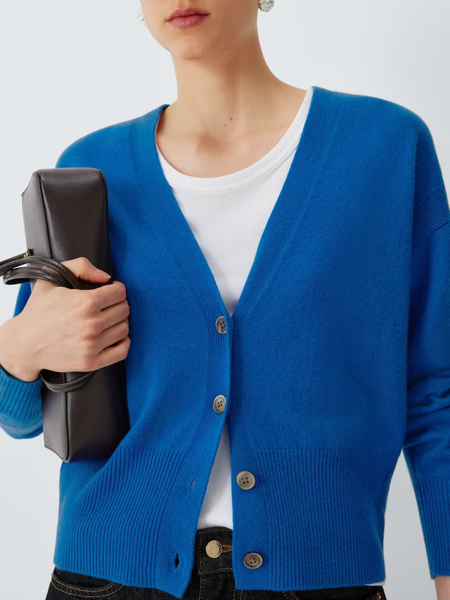 Cashmere V-Neck Cardigan, Cobalt | John Lewis (UK)