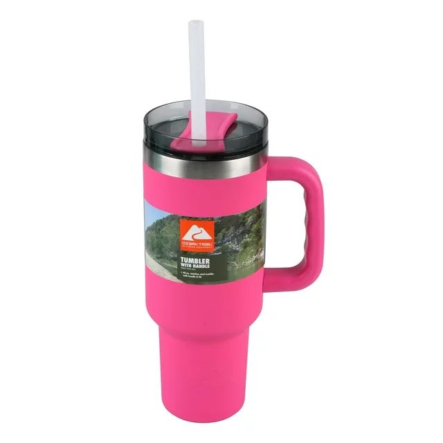 Ozark Trail 40 oz Vacuum-Insulated Stainless-Steel Tumbler with Handle, Hot Pink | Walmart (US)