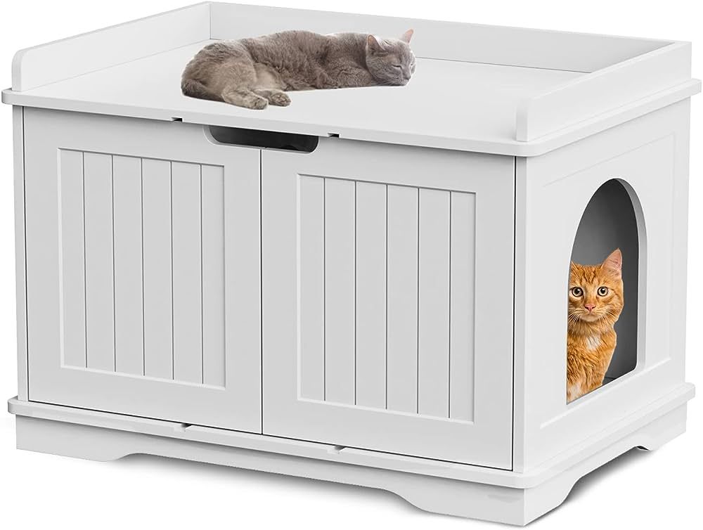 Lovinouse Litter Box Enclosure, Large Cat Litter Furniture Hidden with Top Apron, Modern Cat Wash... | Amazon (US)