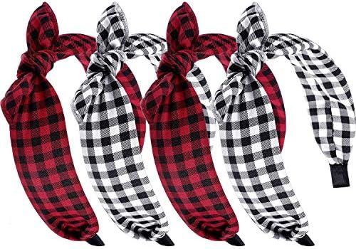 4 Pieces Buffalo Plaid Headbands Christmas Red Plaid Hair Bow Headbands Vintage Knot Bunny Ears H... | Amazon (US)