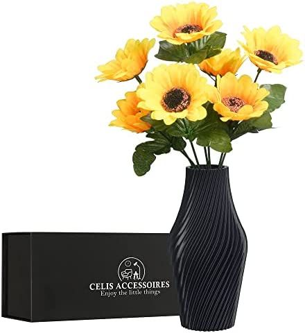 Celis Accessoires 5.9-inch PLA Small Black Vase with Faux Sunflower Bouquet in a Gift Box - 3D-Pr... | Amazon (US)