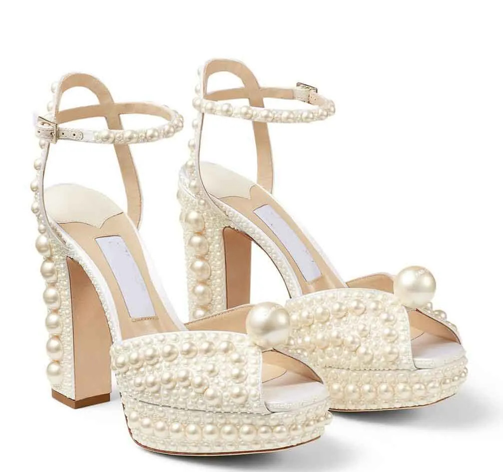 Summer Sacaria Dress Wedding Shoes Pearl-Embellished Satin Platform Sandals Elegant Women White B... | DHGate